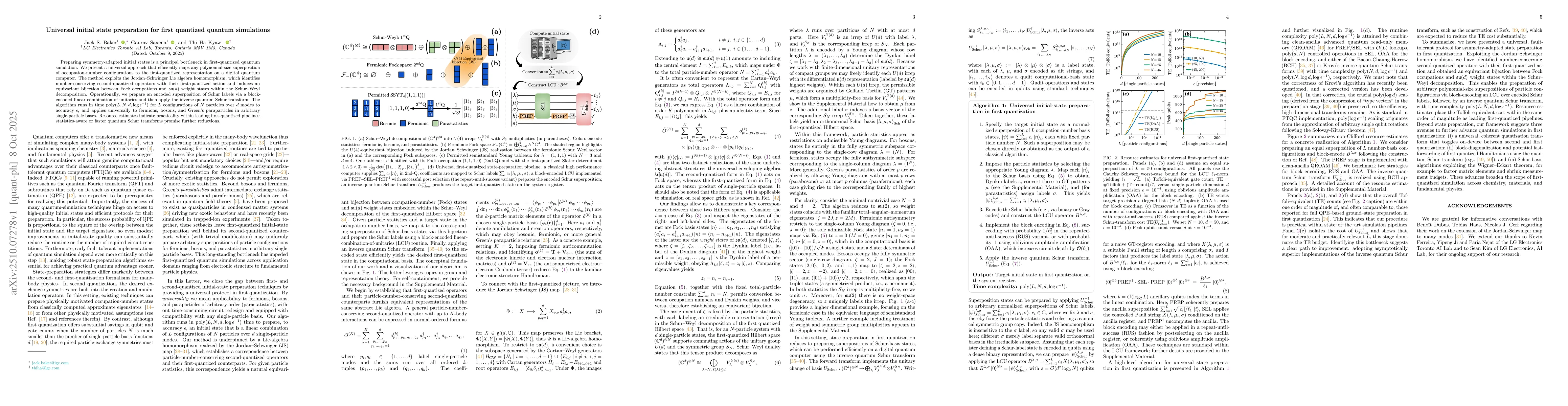 Thumbnail for Universal initial state preparation for first quantized quantum
  simulations