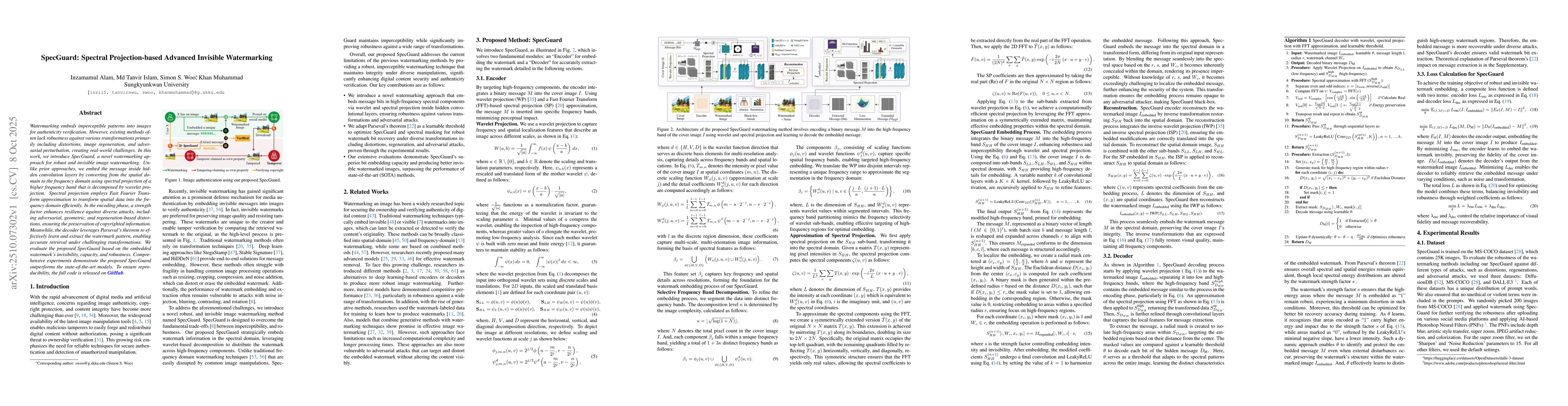 Thumbnail for SpecGuard: Spectral Projection-based Advanced Invisible Watermarking