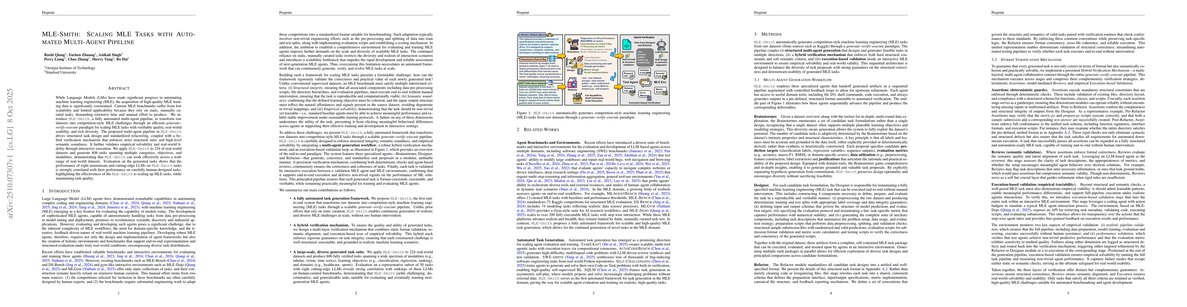 Thumbnail for MLE-Smith: Scaling MLE Tasks with Automated Multi-Agent Pipeline