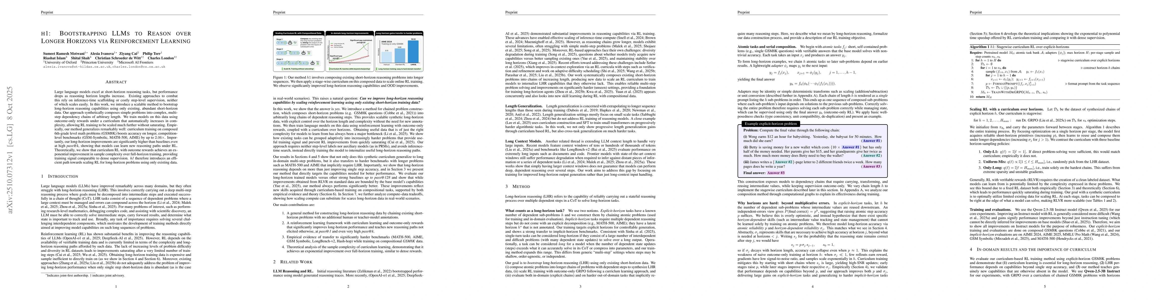 Thumbnail for h1: Bootstrapping LLMs to Reason over Longer Horizons via Reinforcement
  Learning