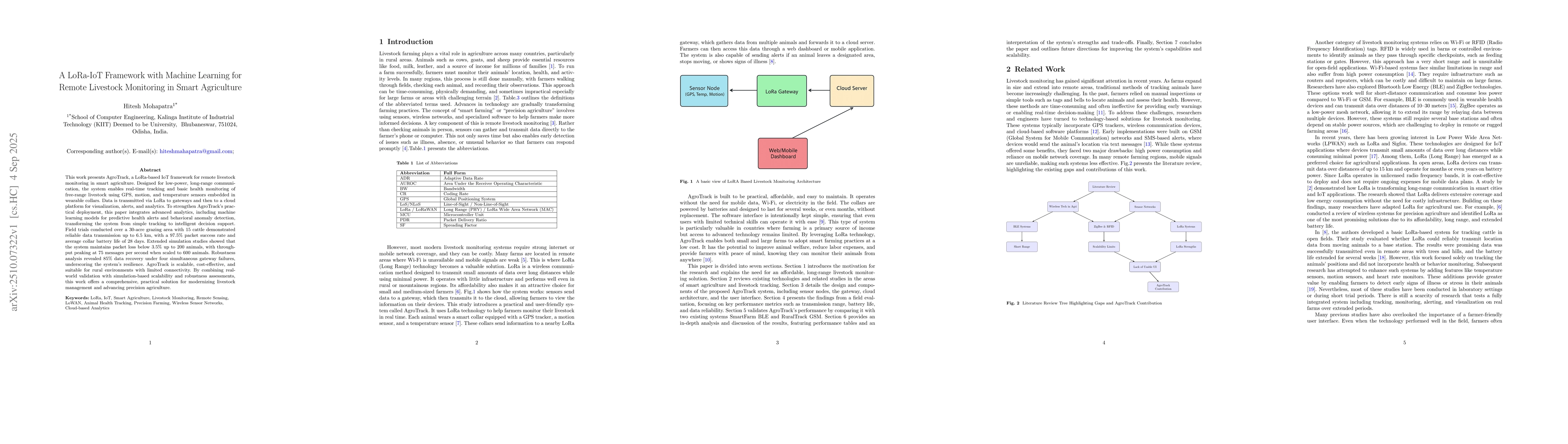 Thumbnail for A LoRa IoT Framework with Machine Learning for Remote Livestock
  Monitoring in Smart Agriculture