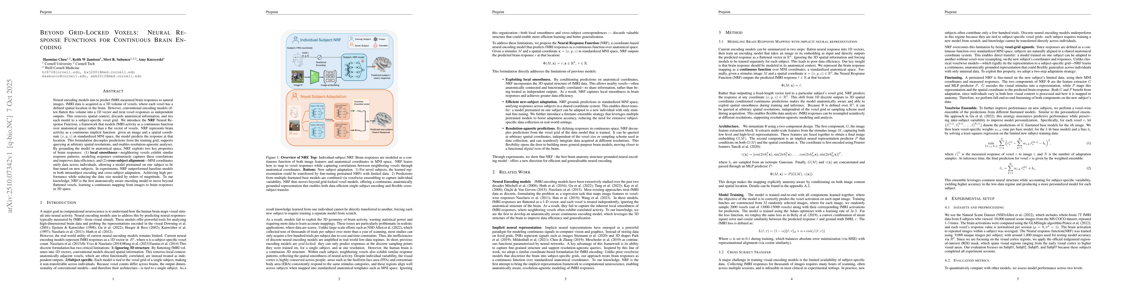 Thumbnail for Beyond Grid-Locked Voxels: Neural Response Functions for Continuous
  Brain Encoding