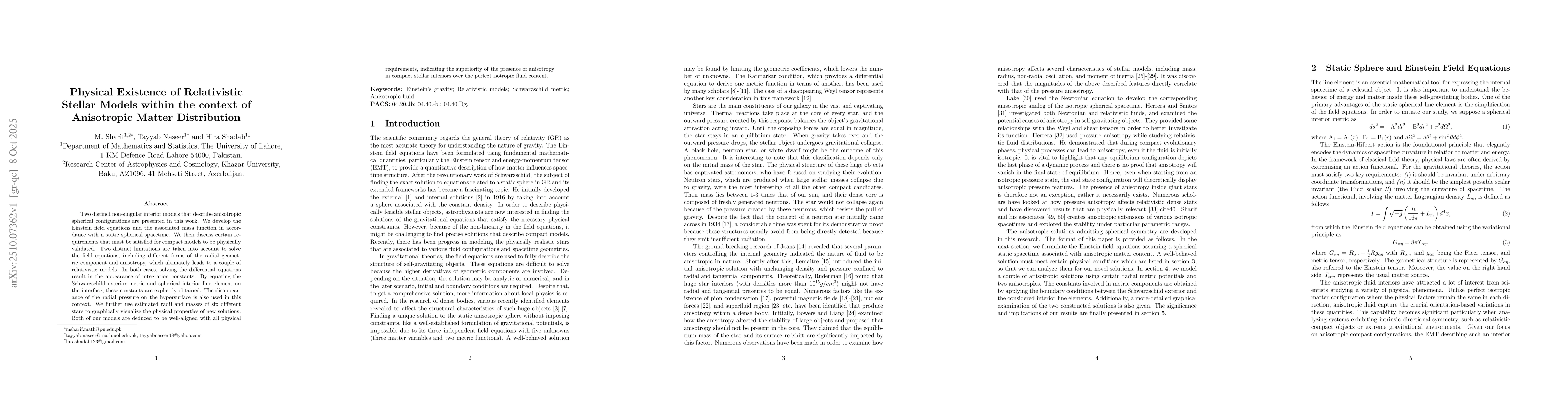 Thumbnail for Physical Existence of Relativistic Stellar Models within the context of
  Anisotropic Matter Distribution