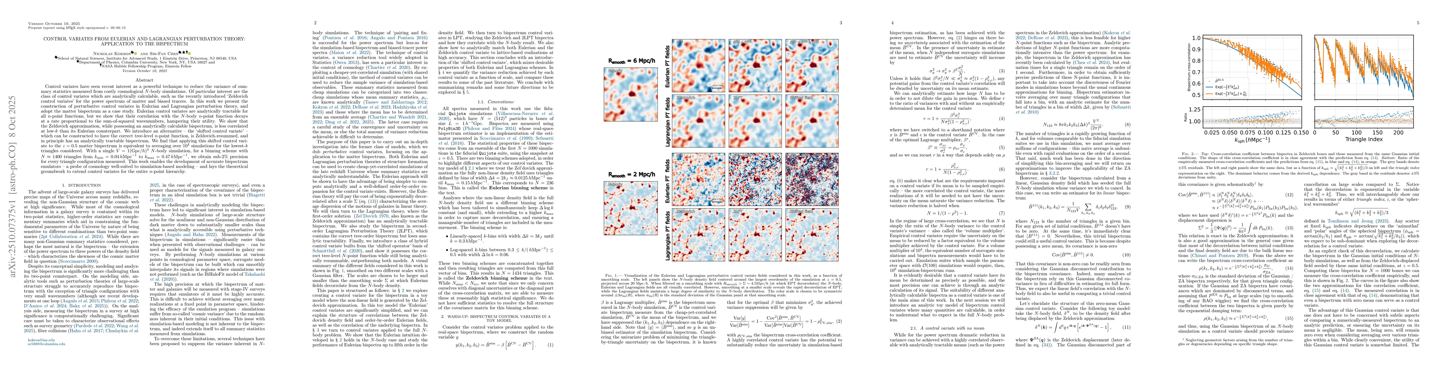 Thumbnail for Control variates from Eulerian and Lagrangian perturbation theory:
  Application to the bispectrum