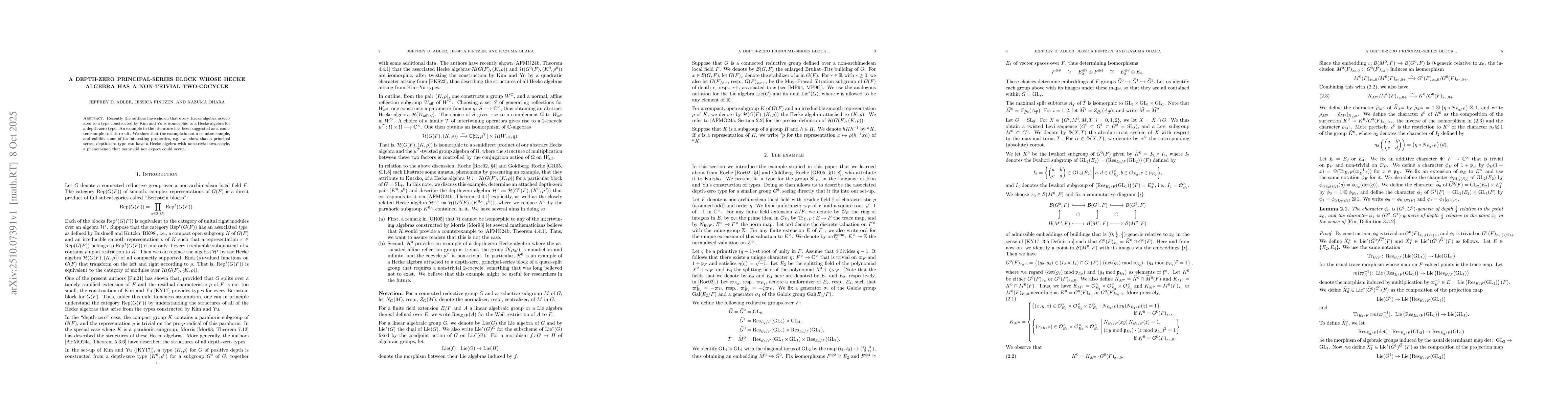 Thumbnail for A depth-zero principal-series block whose Hecke algebra has a
  non-trivial two-cocycle