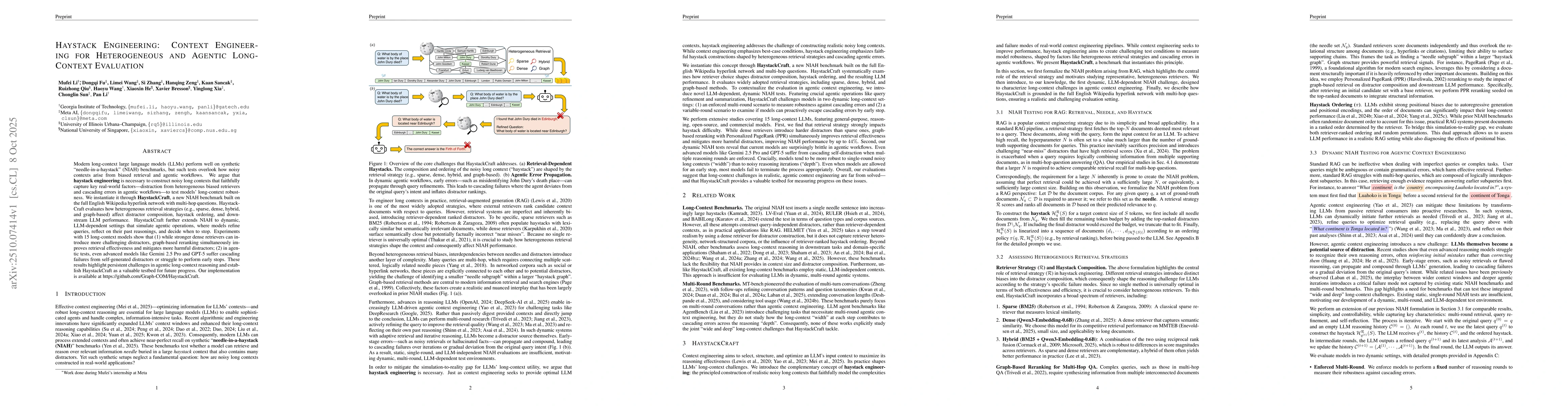Thumbnail for Haystack Engineering: Context Engineering for Heterogeneous and Agentic
  Long-Context Evaluation
