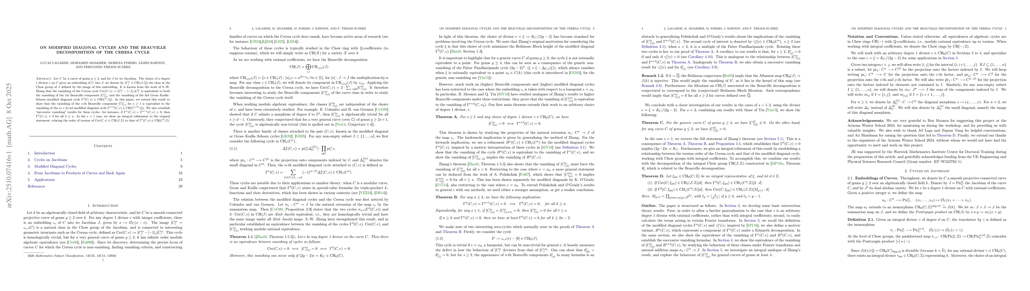 Thumbnail for On Modified Diagonal Cycles and the Beauville Decomposition of the
  Ceresa Cycle