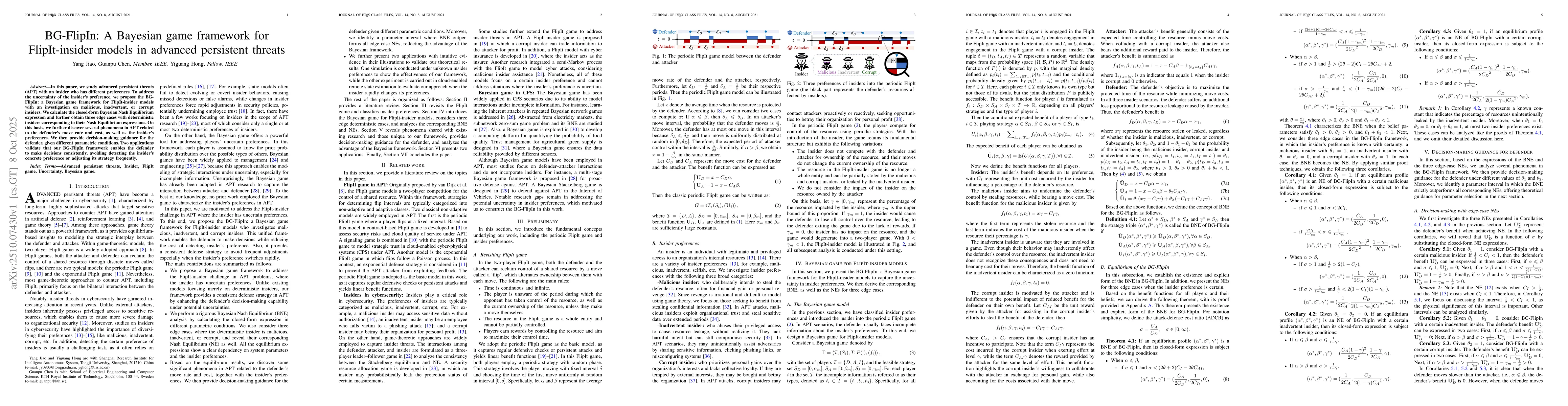 Thumbnail for BG-FlipIn: A Bayesian game framework for FlipIt-insider models in
  advanced persistent threats