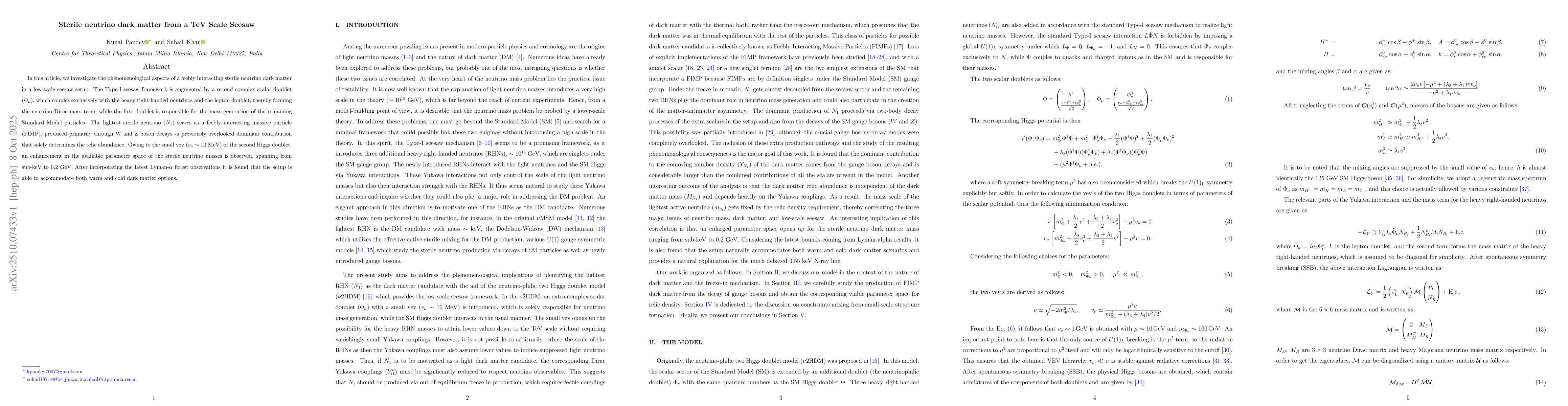 Thumbnail for Sterile neutrino dark matter from a TeV Scale Seesaw