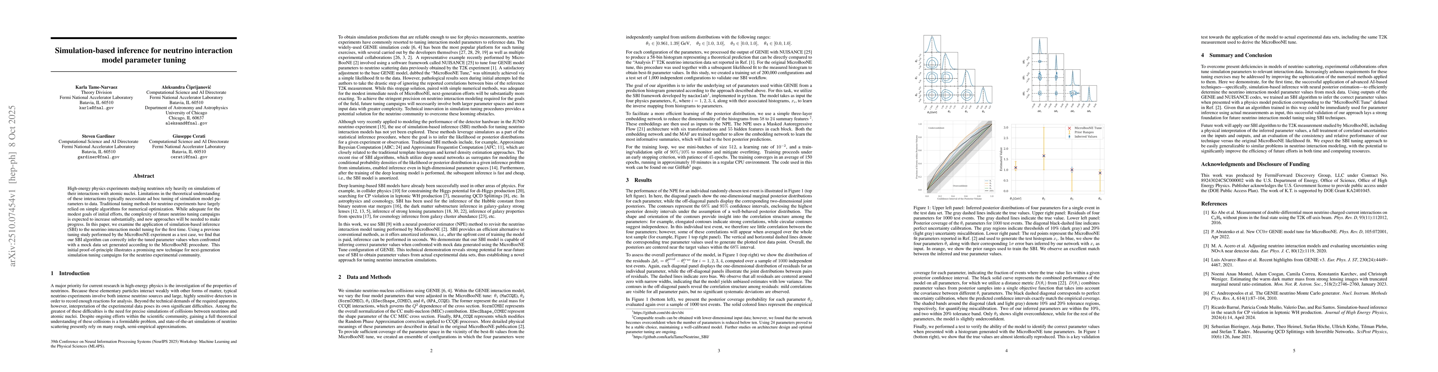 Thumbnail for Simulation-based inference for neutrino interaction model parameter
  tuning