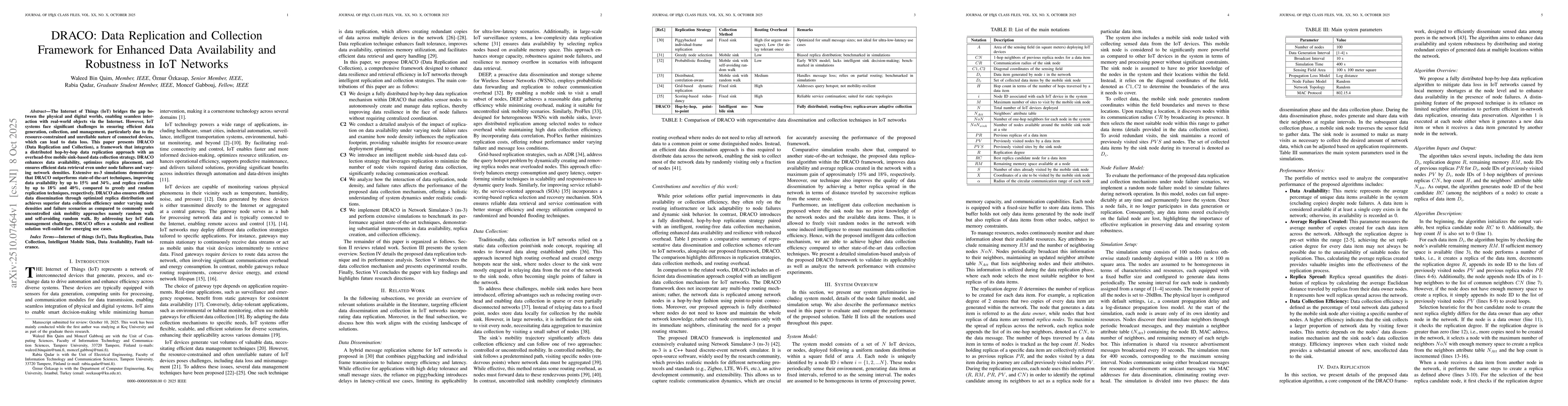 Thumbnail for DRACO: Data Replication and Collection Framework for Enhanced Data
  Availability and Robustness in IoT Networks