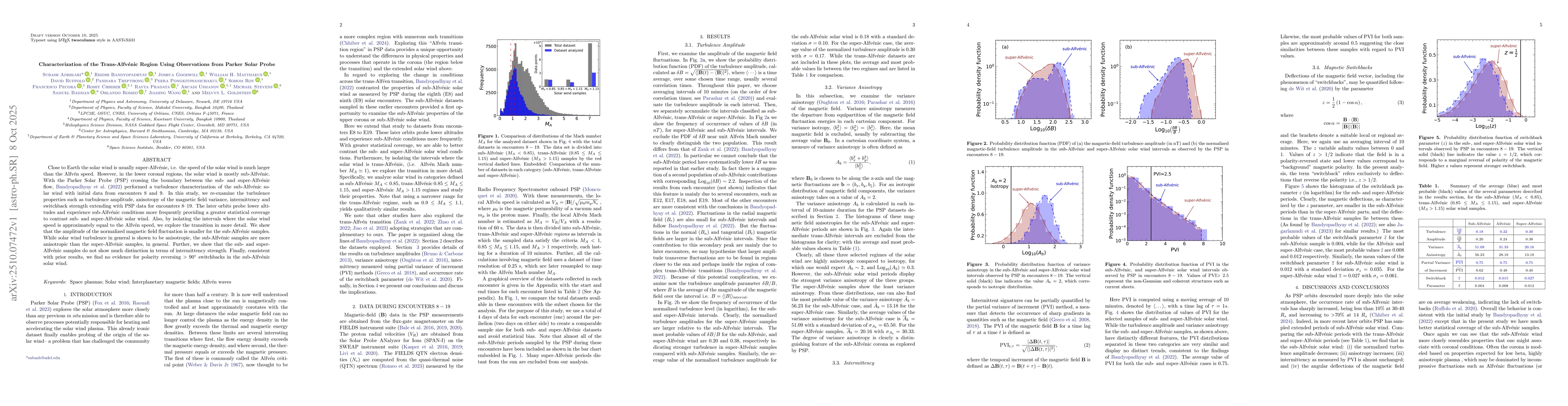 Thumbnail for Characterization of the Trans-Alfvénic Region Using Observations from
  Parker Solar Probe