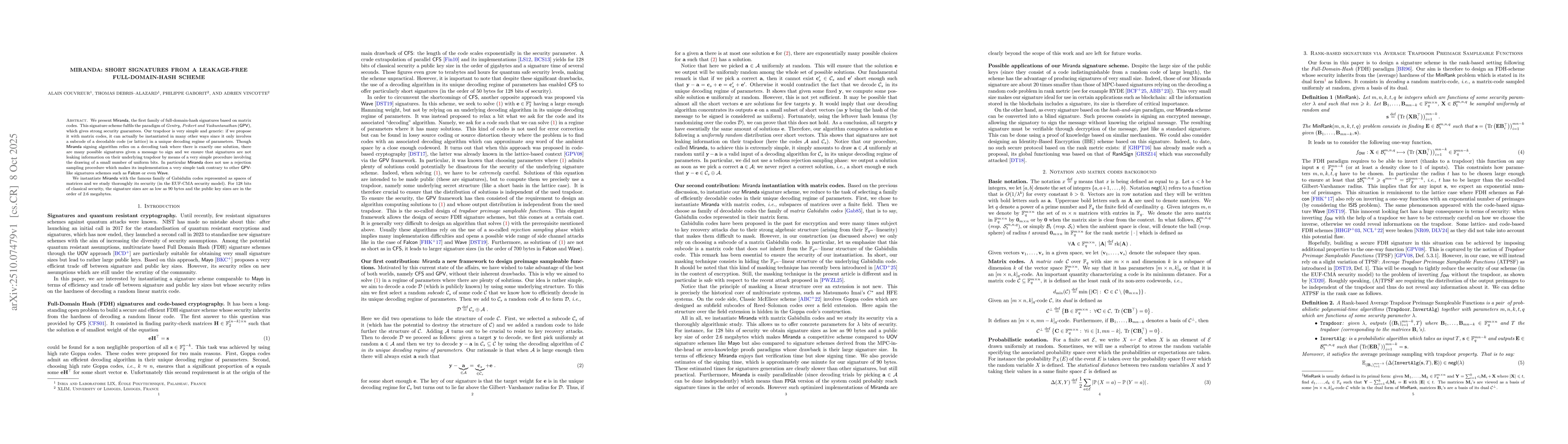 Thumbnail for MIRANDA: short signatures from a leakage-free full-domain-hash scheme