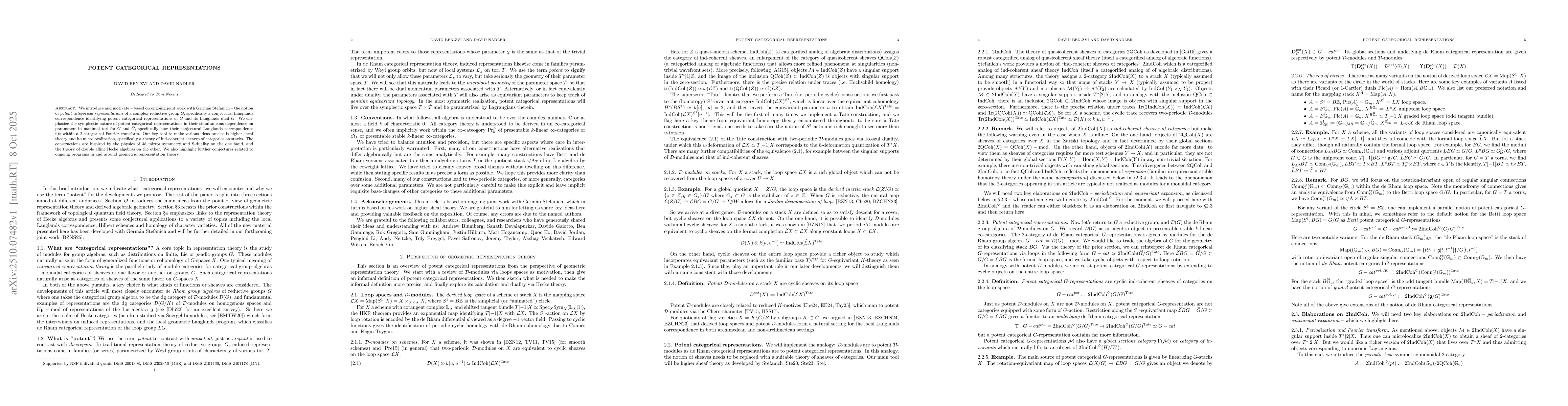 Thumbnail for Potent categorical represeentations