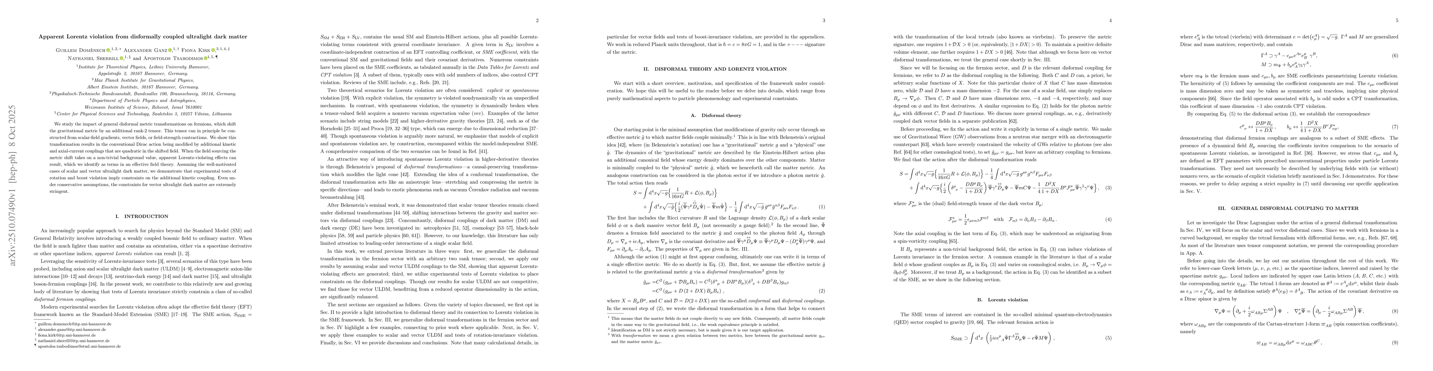 Thumbnail for Apparent Lorentz violation from disformally coupled ultralight dark
  matter