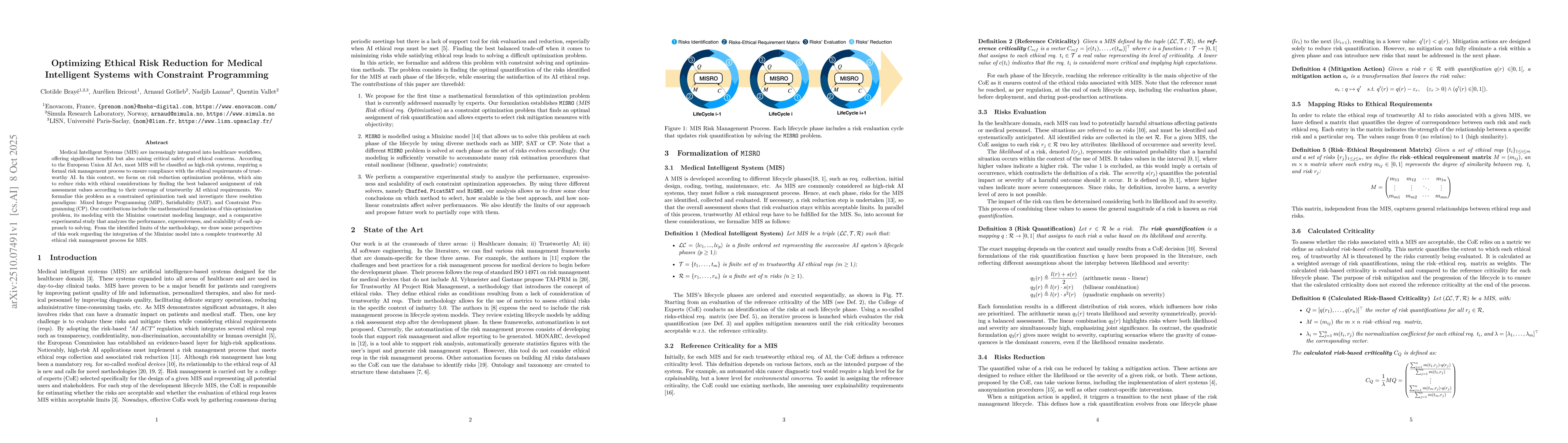 Thumbnail for Optimizing Ethical Risk Reduction for Medical Intelligent Systems with
  Constraint Programming