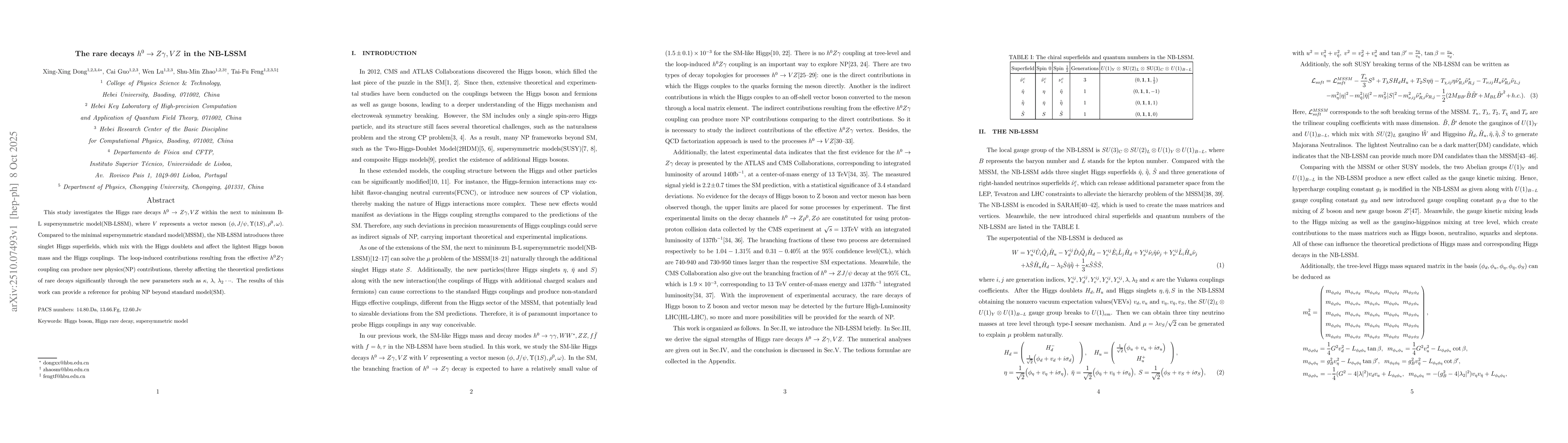 Thumbnail for The rare decays $h^0\rightarrow Zγ,V Z$ in the NB-LSSM