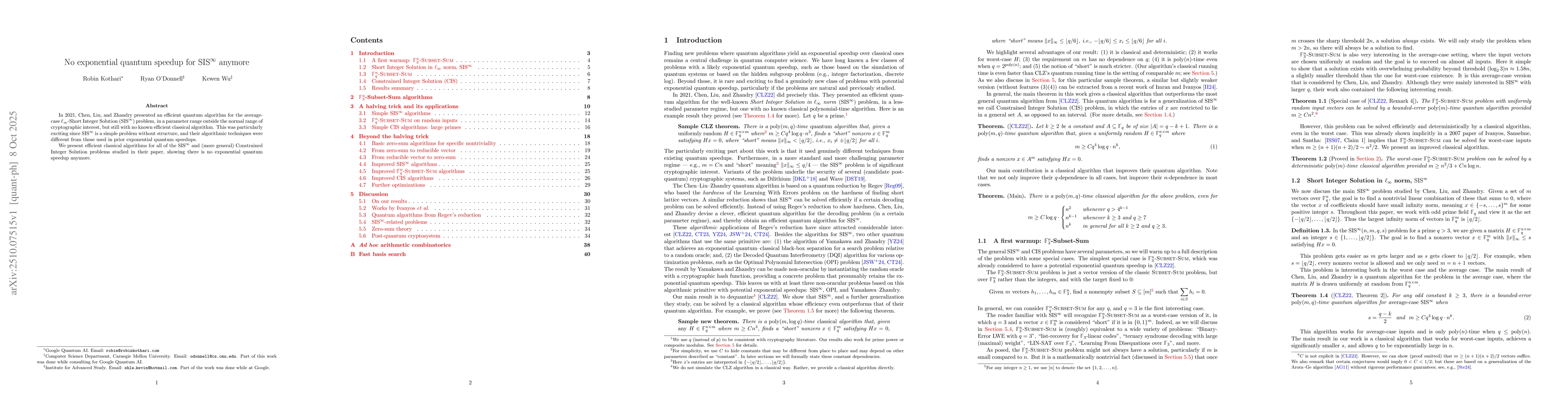 Thumbnail for No exponential quantum speedup for $\mathrm{SIS}^\infty$ anymore