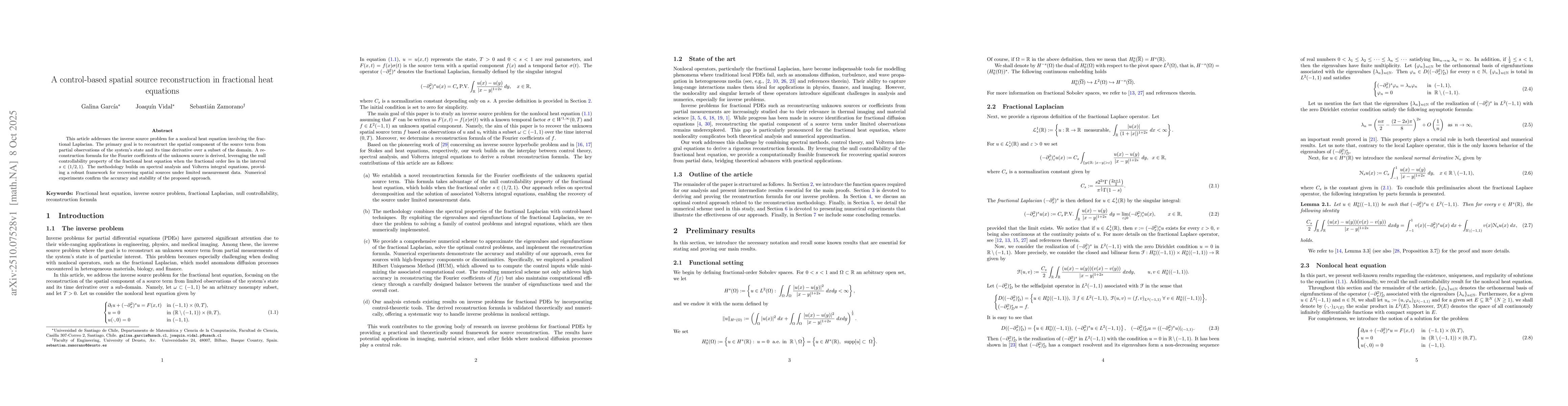 Thumbnail for A control-based spatial source reconstruction in fractional heat
  equations