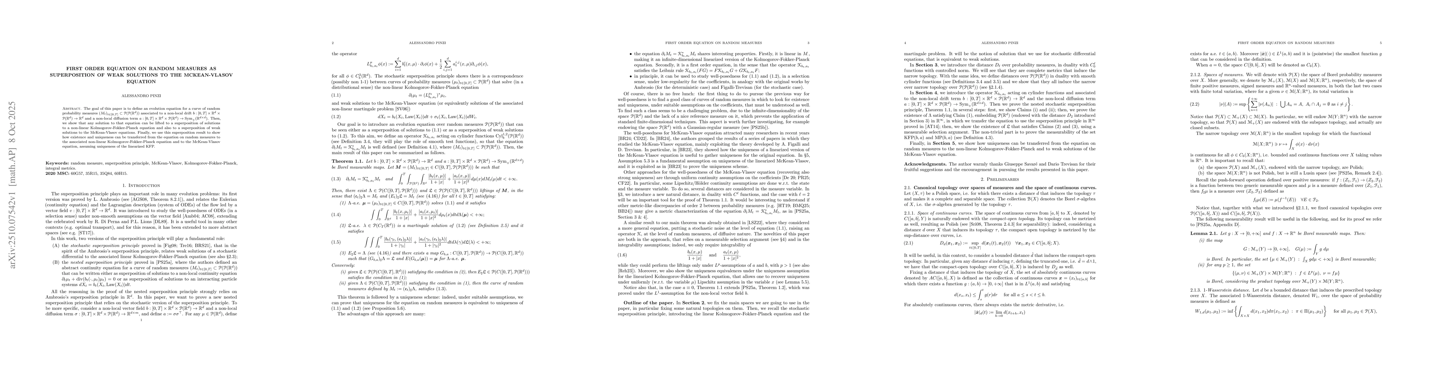 Thumbnail for First order equation on random measures as superposition of weak
  solutions to the McKean-Vlasov equation
