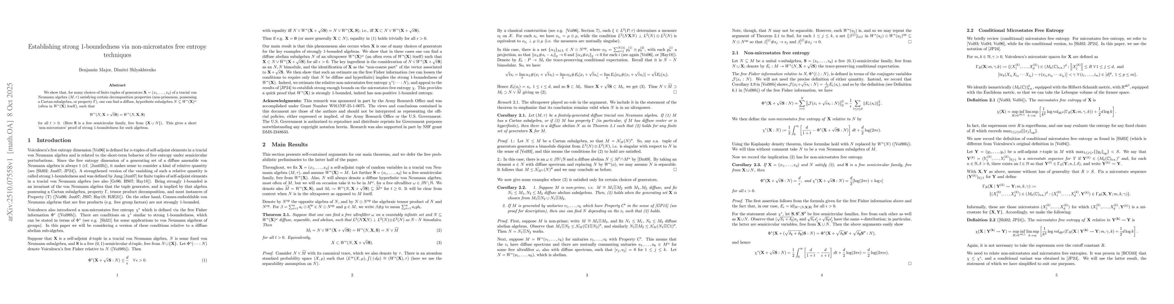 Thumbnail for Establishing strong 1-boundedness via non-microstates free entropy
  techniques