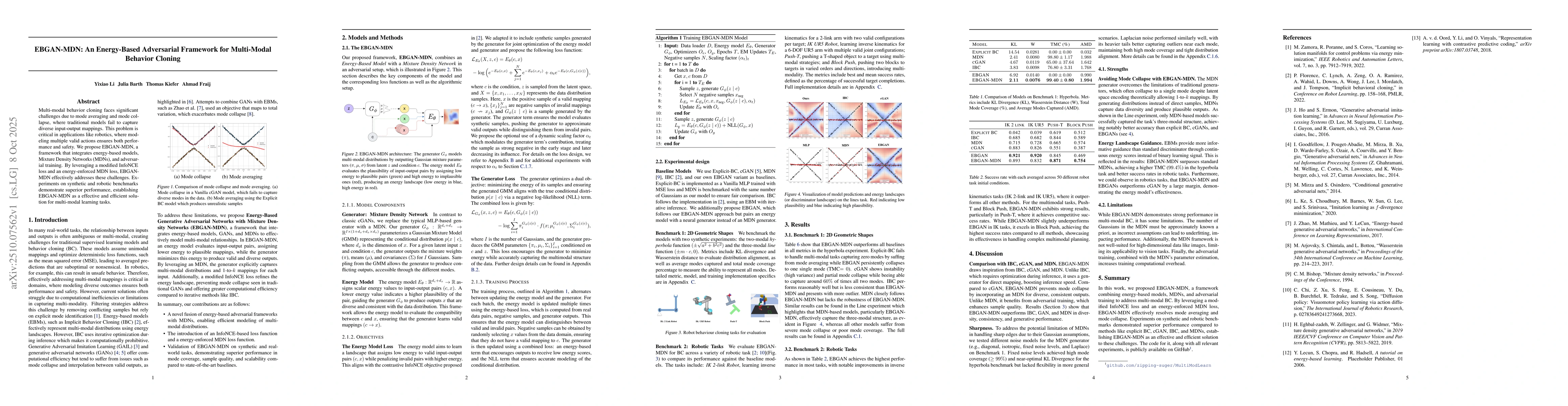 Thumbnail for EBGAN-MDN: An Energy-Based Adversarial Framework for Multi-Modal
  Behavior Cloning