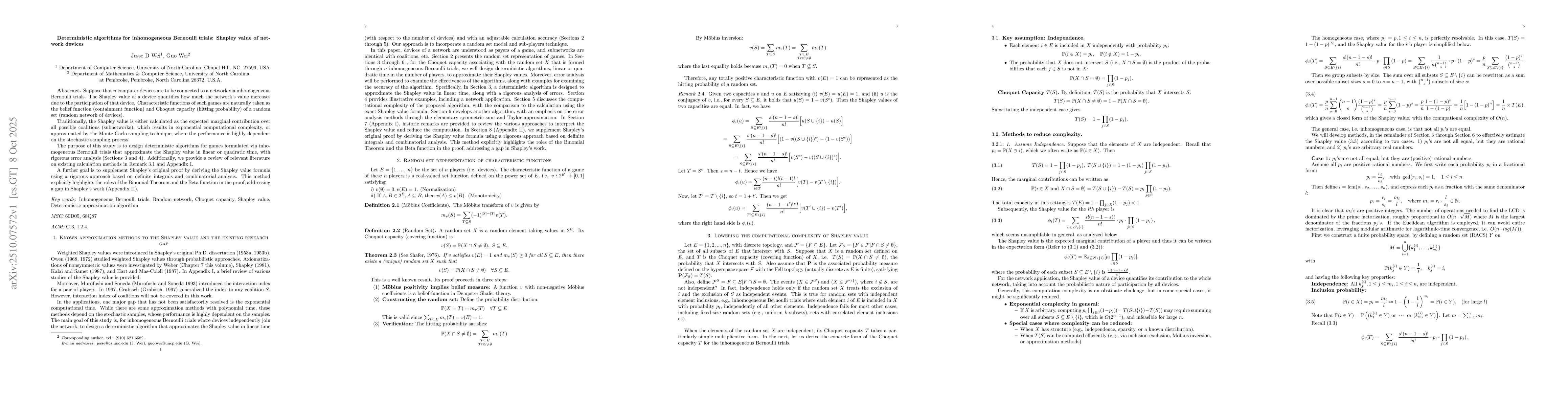 Thumbnail for Deterministic algorithms for inhomogeneous Bernoulli trials: Shapley
  value of network devices