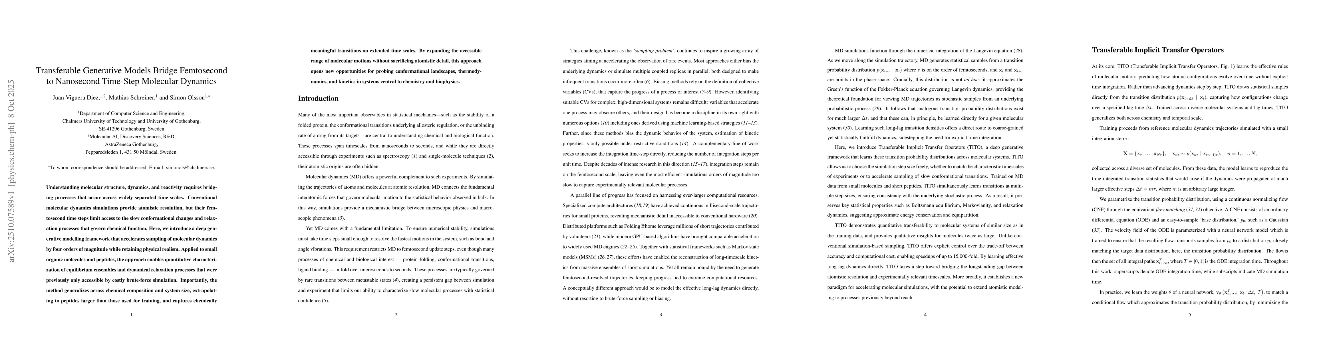 Thumbnail for Transferable Generative Models Bridge Femtosecond to Nanosecond
  Time-Step Molecular Dynamics