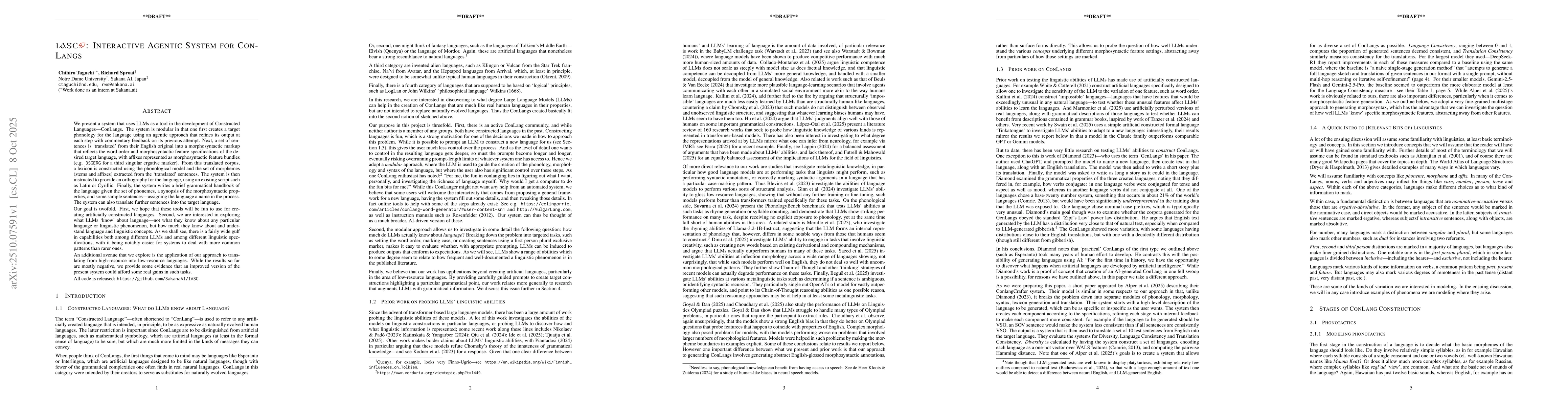 Thumbnail for IASC: Interactive Agentic System for ConLangs