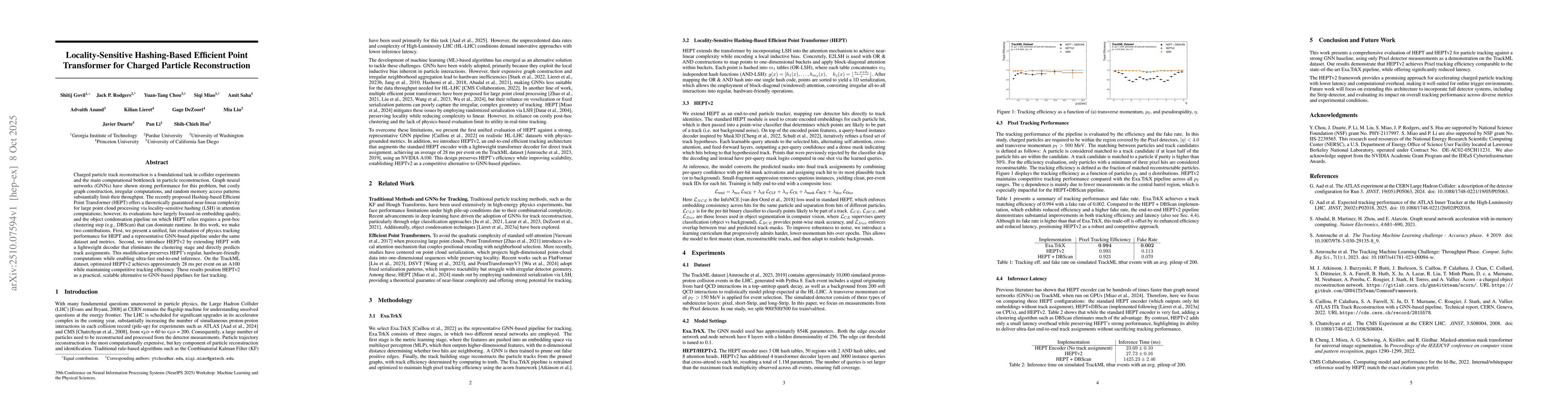 Thumbnail for Locality-Sensitive Hashing-Based Efficient Point Transformer for Charged
  Particle Reconstruction