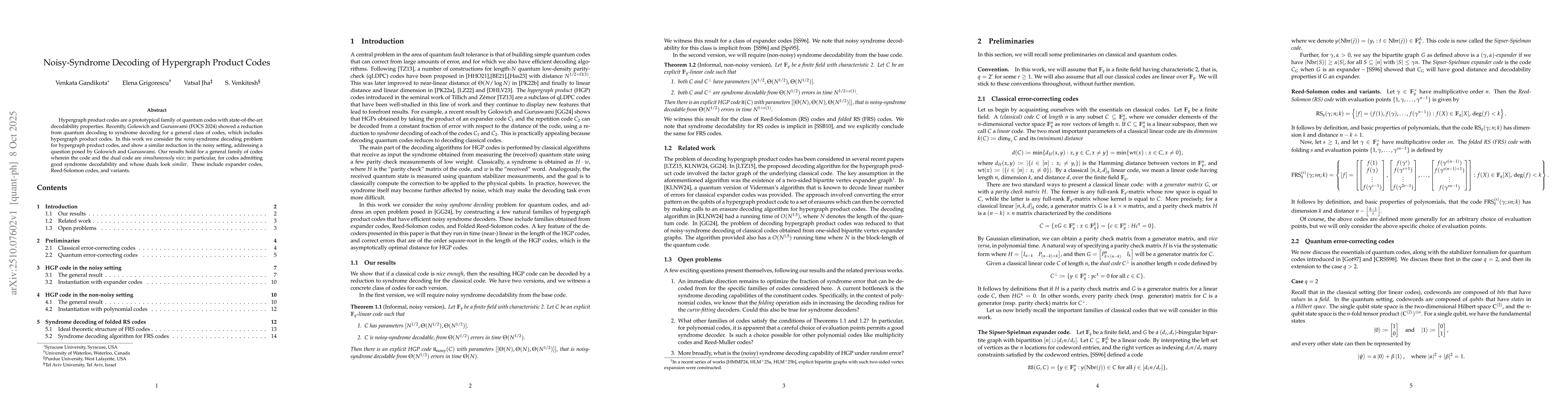 Thumbnail for Noisy-Syndrome Decoding of Hypergraph Product Codes