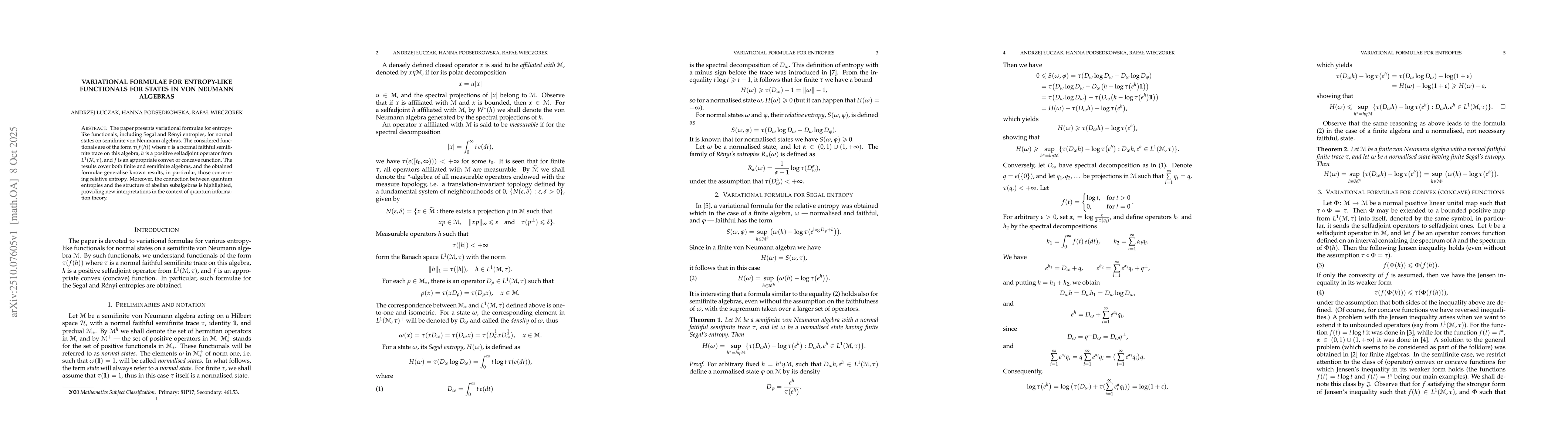 Thumbnail for Variational formulae for entropy-like functionals for states in von
  Neumann algebras
