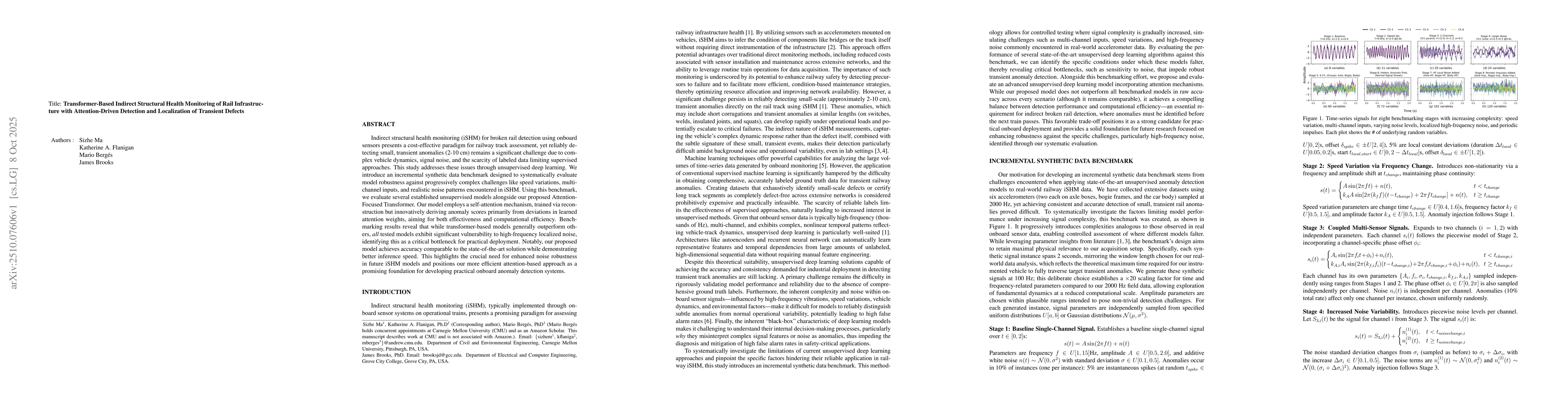 Thumbnail for Transformer-Based Indirect Structural Health Monitoring of Rail
  Infrastructure with Attention-Driven Detection and Localization of Transient
  Defects