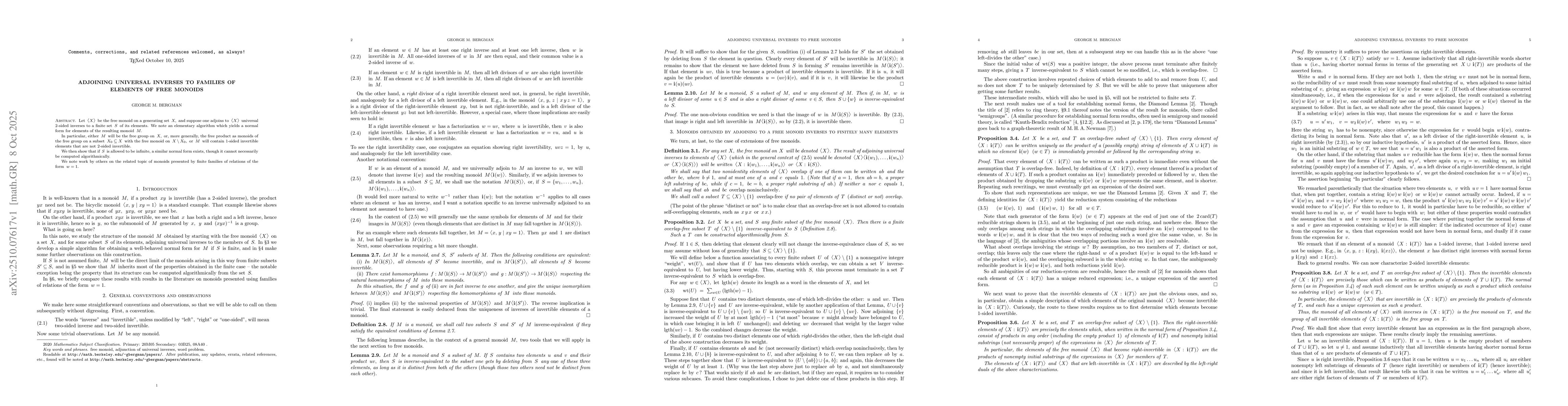 Thumbnail for Adjoining universal inverses to families of elements of free monoids