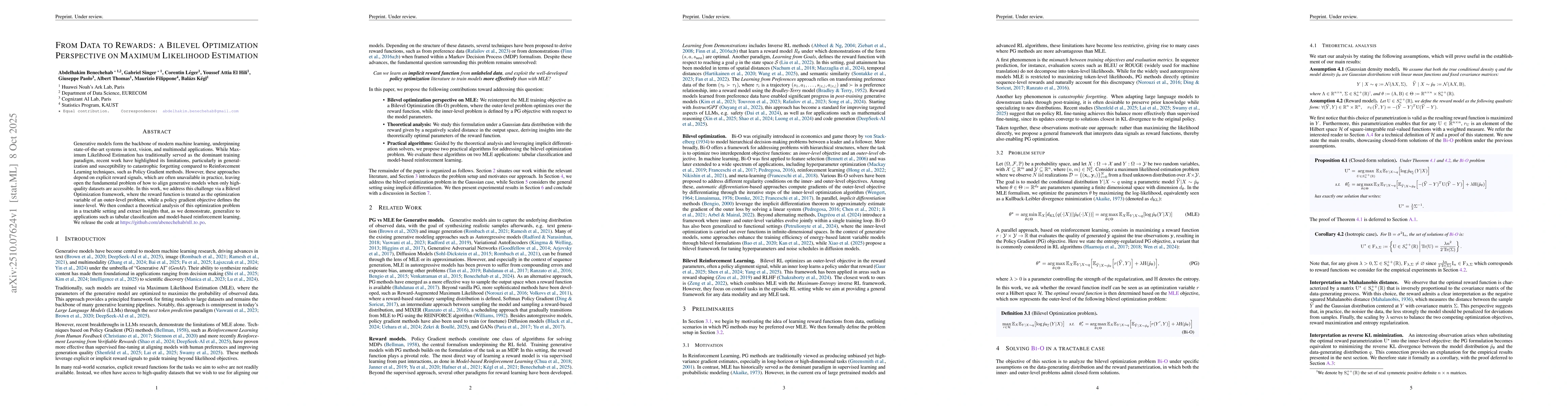 Thumbnail for From Data to Rewards: a Bilevel Optimization Perspective on Maximum
  Likelihood Estimation