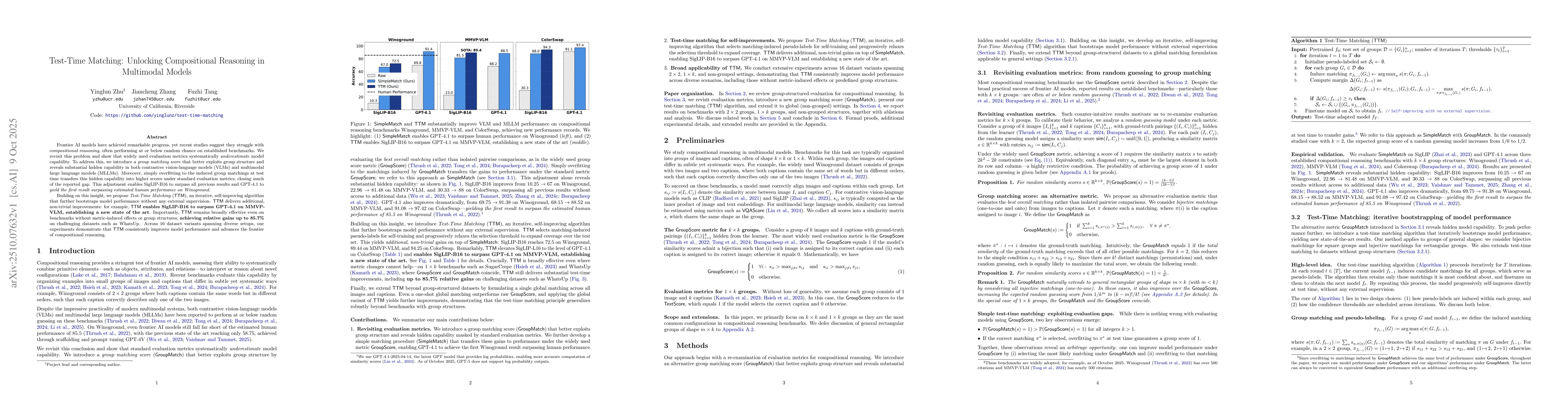 Thumbnail for Test-Time Matching: Unlocking Compositional Reasoning in Multimodal
  Models
