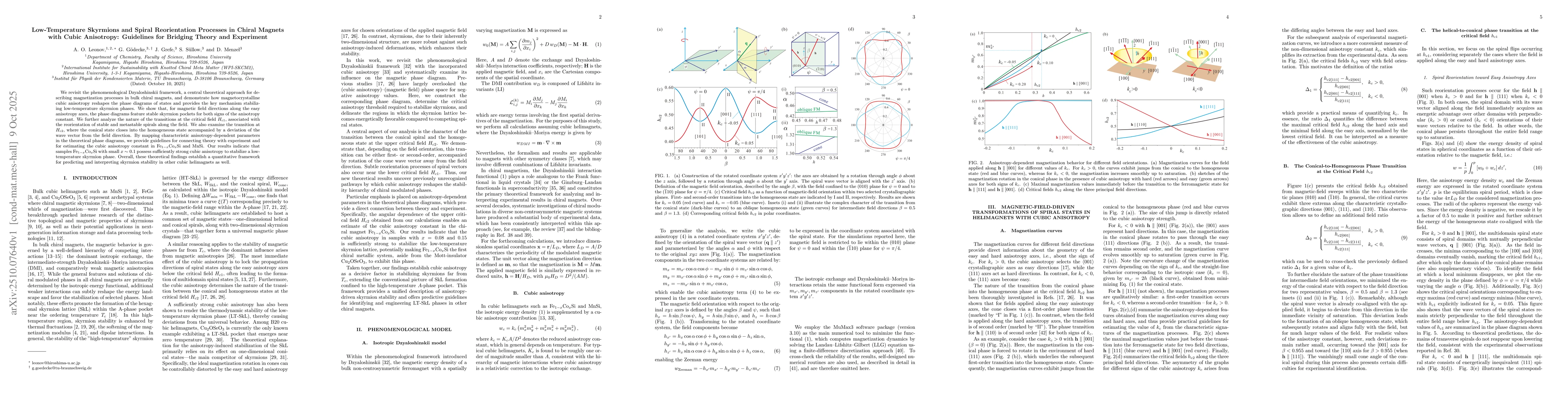 Thumbnail for Low-Temperature Skyrmions and Spiral Reorientation Processes in Chiral
  Magnets with Cubic Anisotropy: Guidelines for Bridging Theory and Experiment