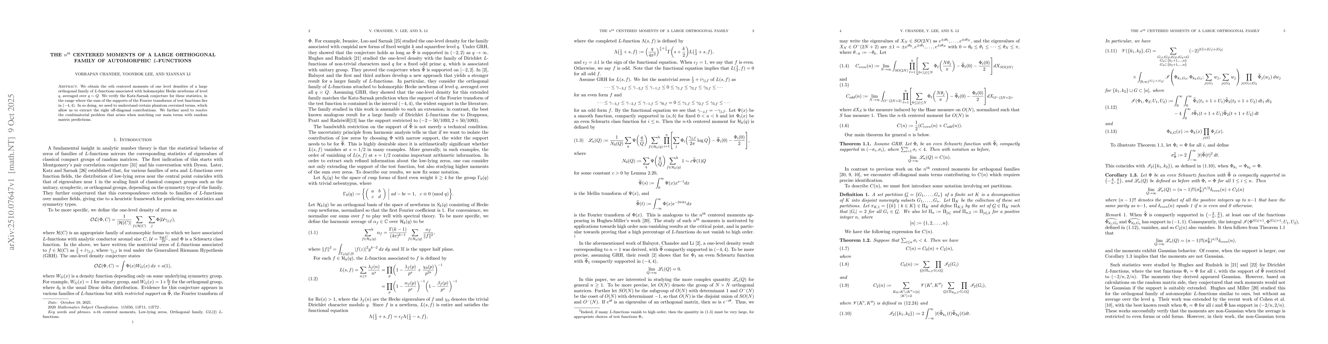 Thumbnail for The $n^{th}$ centered moments of a large orthogonal family of
  automorphic $L$-functions