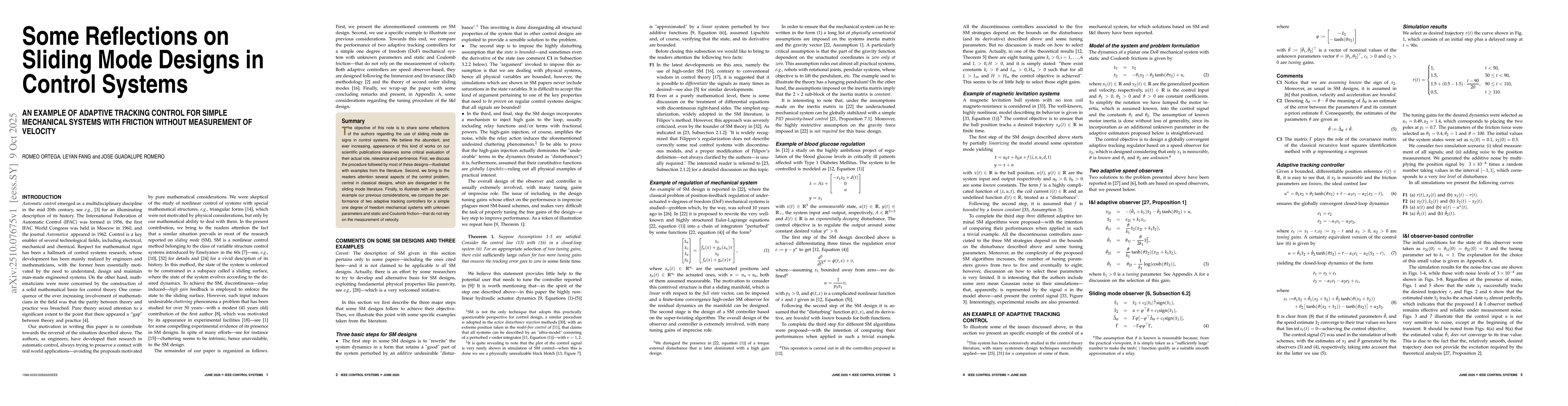 Thumbnail for Some Reflections on Sliding Mode Designs in Control Systems: An Example
  of Adaptive Tracking Control for Simple Mechanical Systems With Friction
  Without Measurement of Velocity