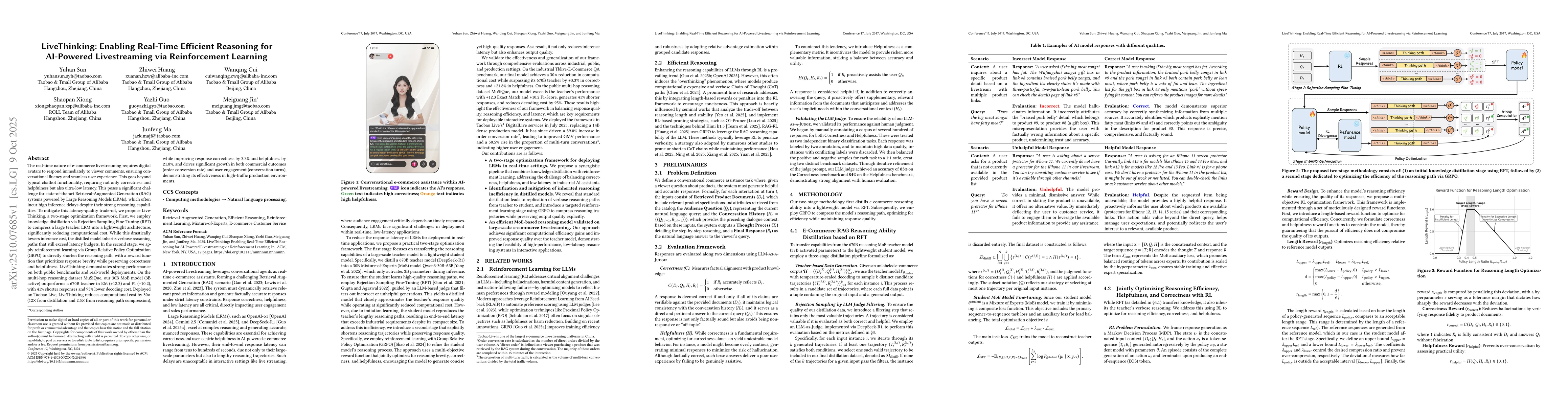 Thumbnail for LiveThinking: Enabling Real-Time Efficient Reasoning for AI-Powered
  Livestreaming via Reinforcement Learning