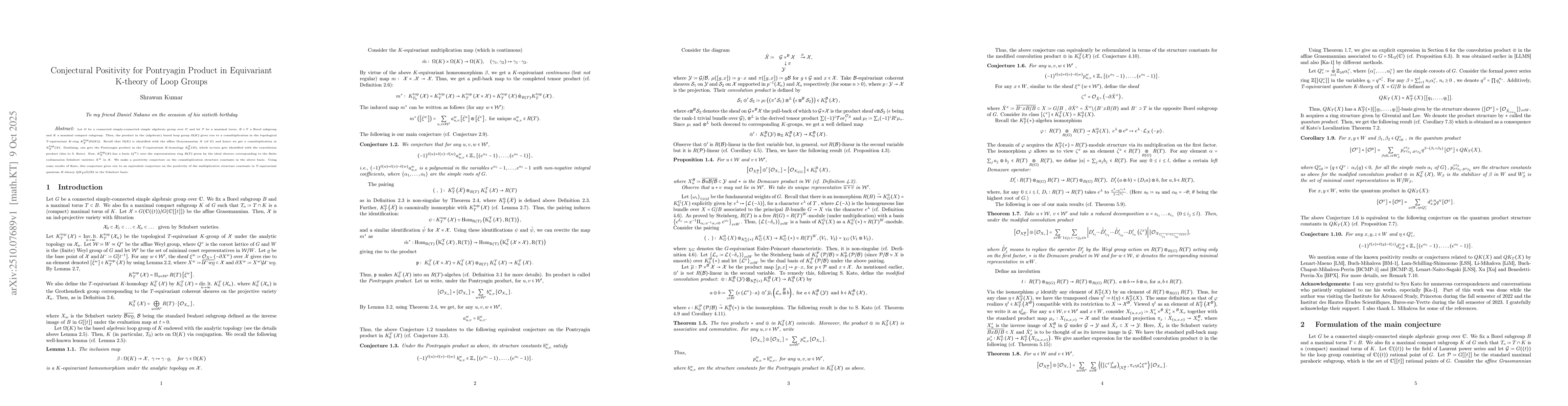 Thumbnail for Conjectural Positivity for Pontryagin Product in Equivariant K-theory of
  Loop Groups