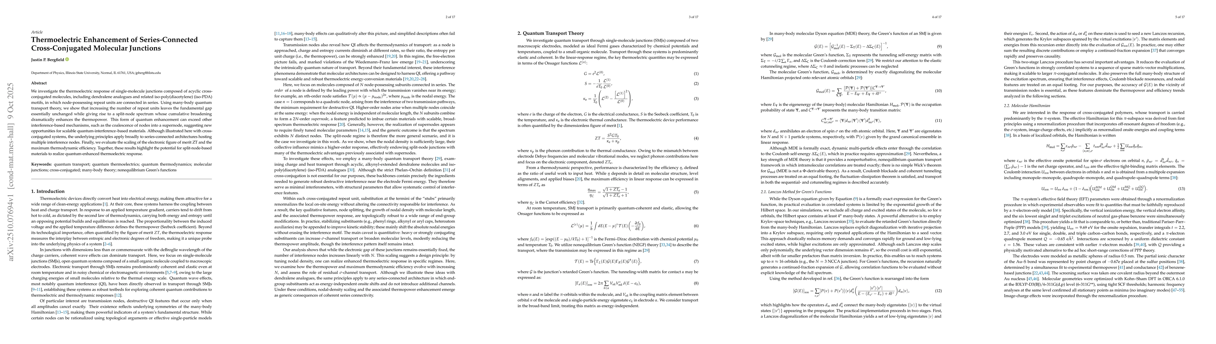 Thumbnail for Thermoelectric Enhancement of Series-Connected Cross-Conjugated
  Molecular Junctions