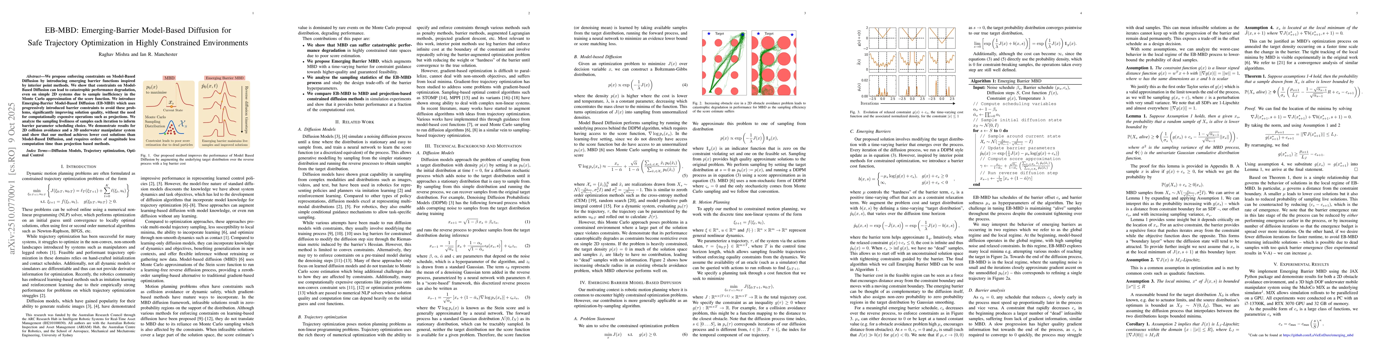 Thumbnail for EB-MBD: Emerging-Barrier Model-Based Diffusion for Safe Trajectory
  Optimization in Highly Constrained Environments
