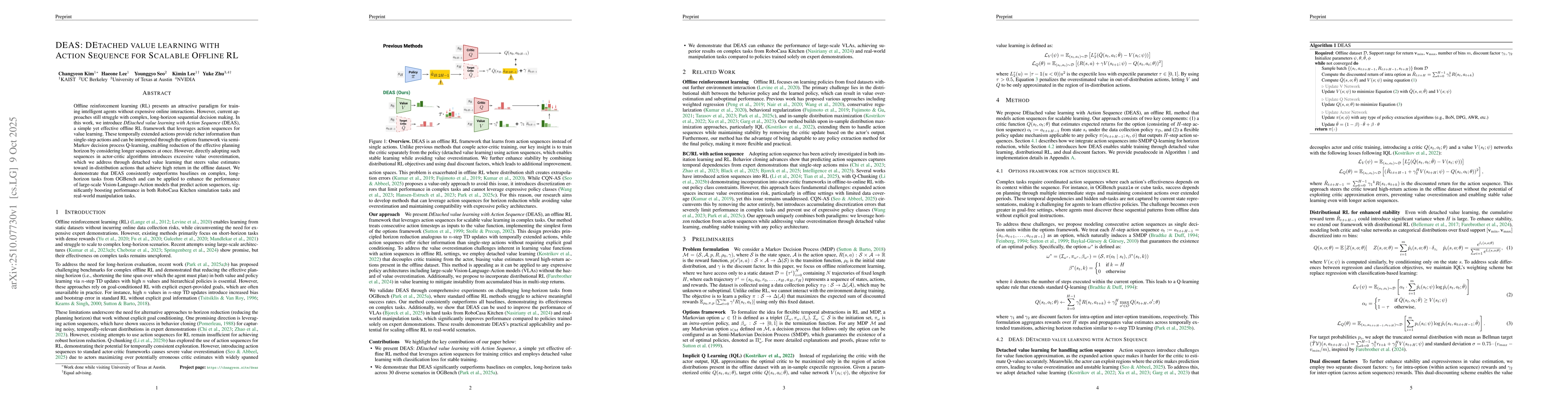 Thumbnail for DEAS: DEtached value learning with Action Sequence for Scalable Offline
  RL