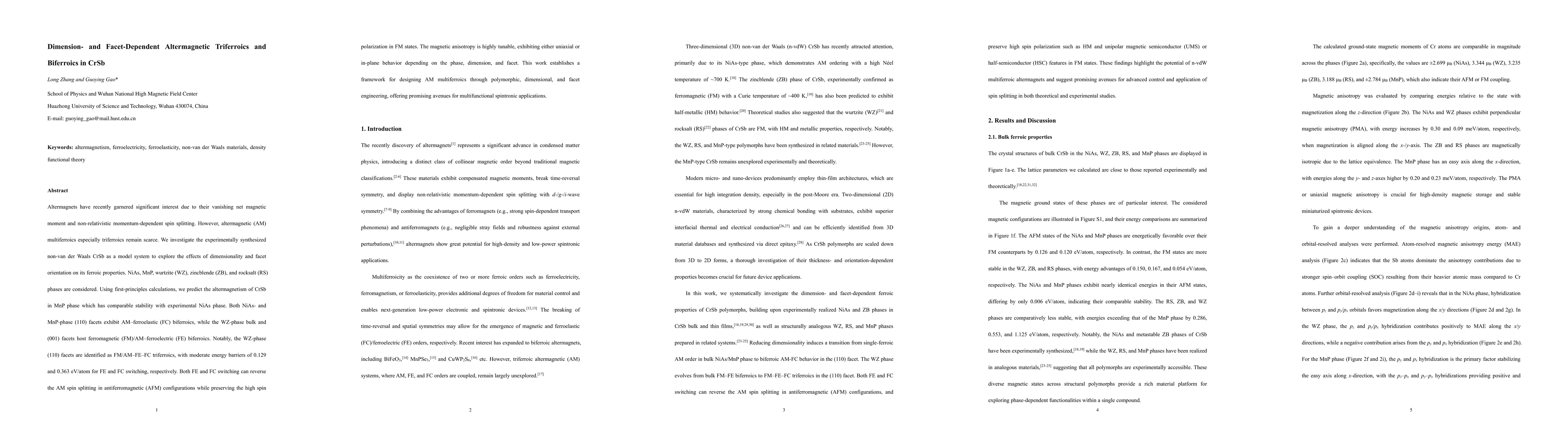 Thumbnail for Dimension- and Facet-Dependent Altermagnetic Triferroics and Biferroics
  in CrSb