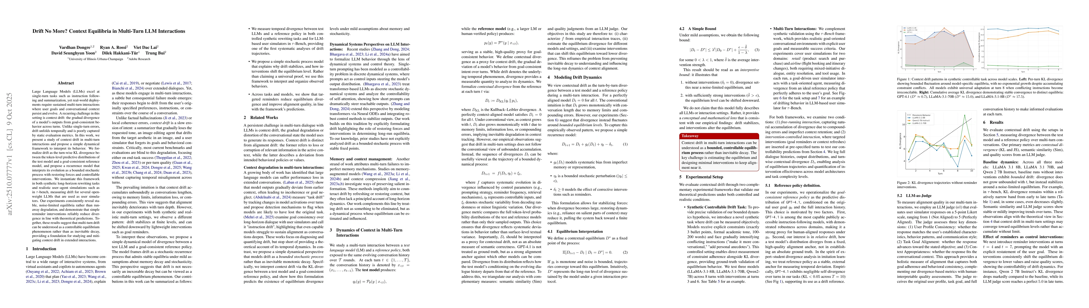 Thumbnail for Drift No More? Context Equilibria in Multi-Turn LLM Interactions