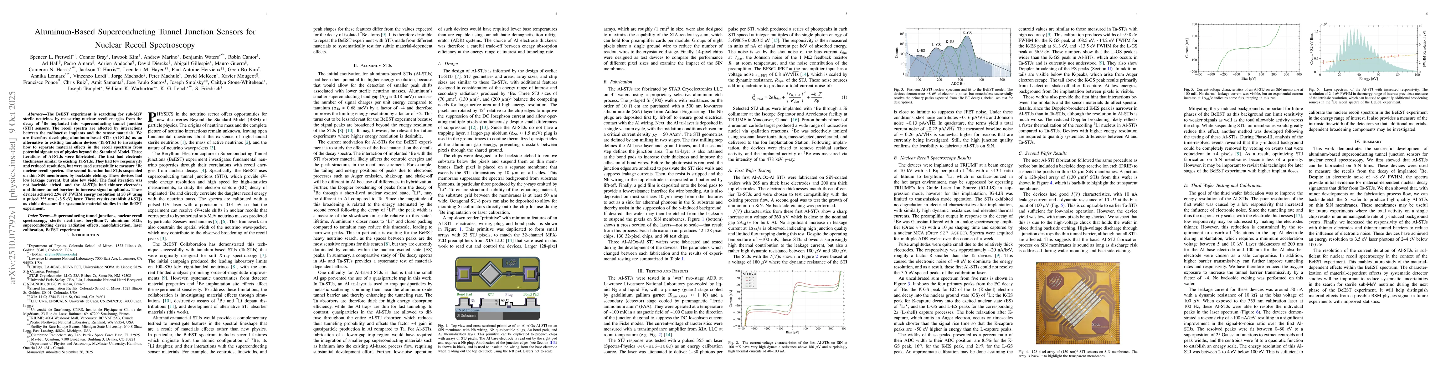 Thumbnail for Aluminum-Based Superconducting Tunnel Junction Sensors for Nuclear
  Recoil Spectroscopy