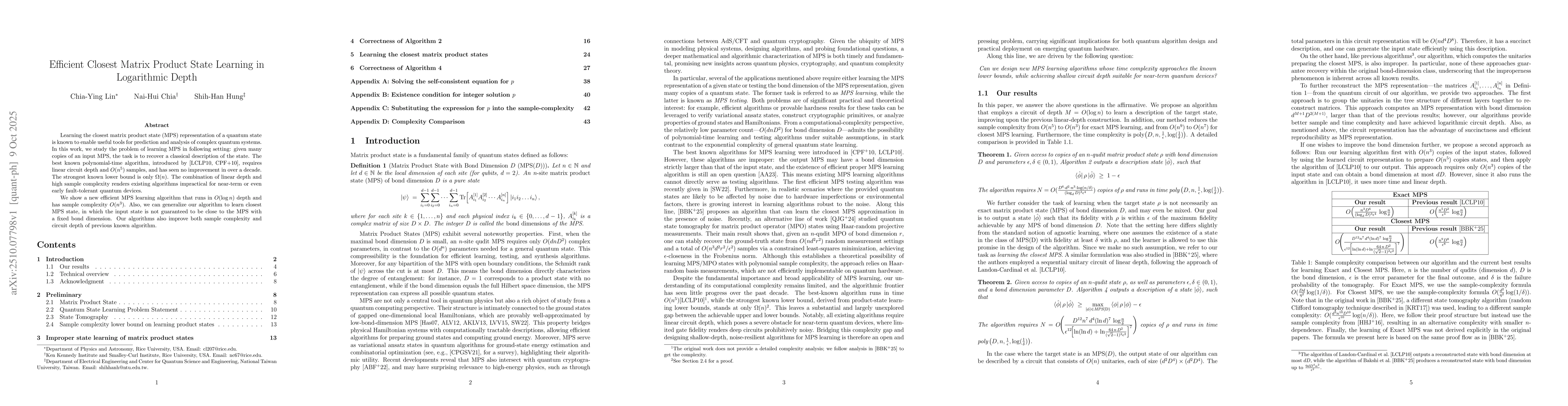 Thumbnail for Efficient Closest Matrix Product State Learning in Logarithmic Depth