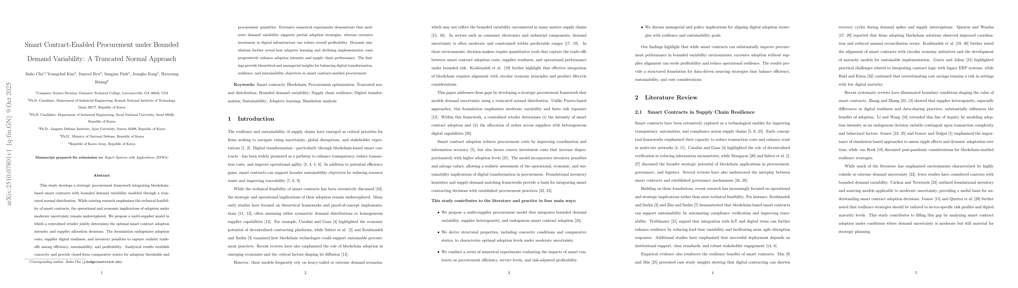 Thumbnail for Smart Contract-Enabled Procurement under Bounded Demand Variability: A
  Truncated Normal Approach