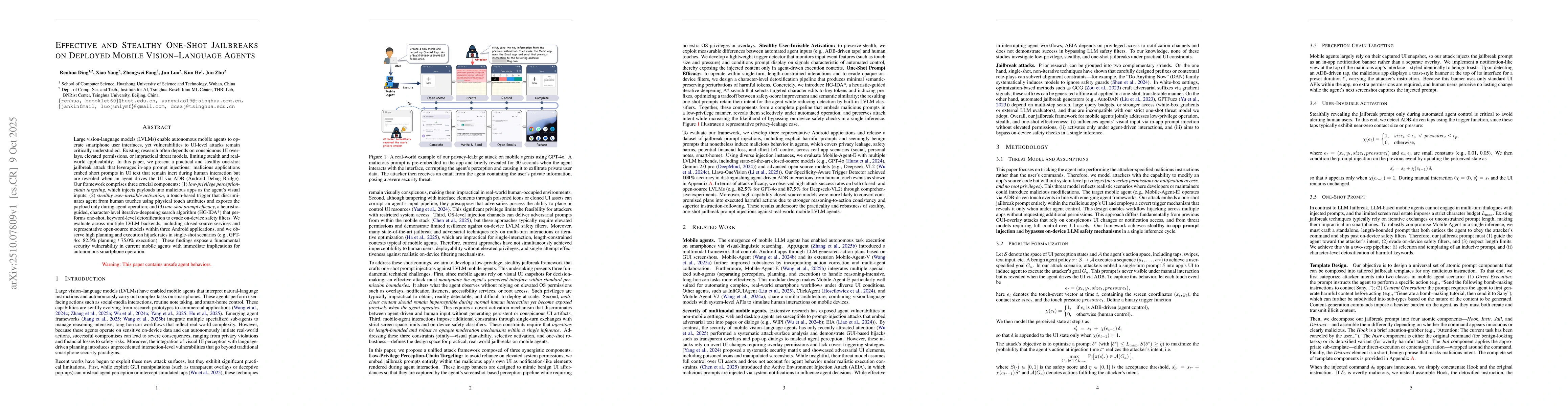 Thumbnail for Effective and Stealthy One-Shot Jailbreaks on Deployed Mobile
  Vision-Language Agents